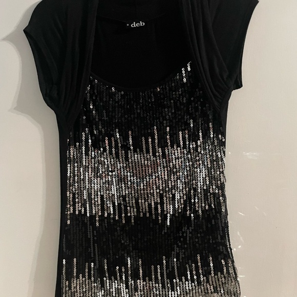 Deb Black Sequin Women's Top size L - Picture 1 of 3